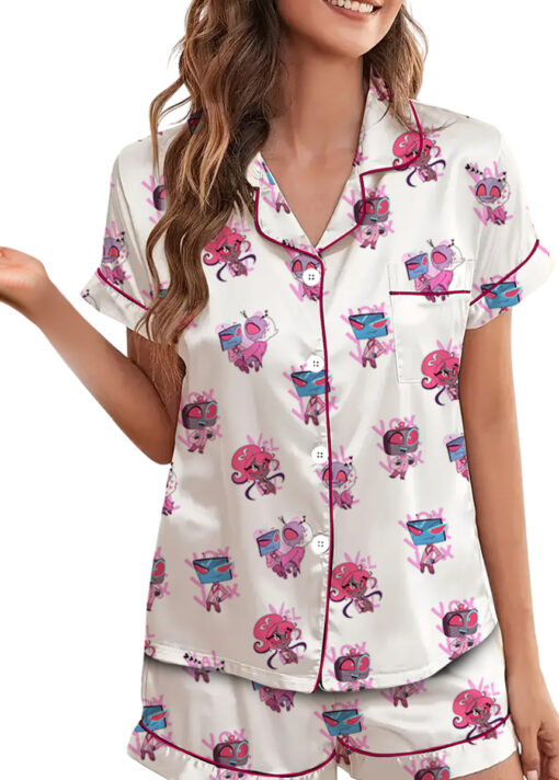 Women’s Hazbin Hotel Inspired Valentine's Day Satin Pajamas Set For Women, White Color, US Size S-5XL - Image 4