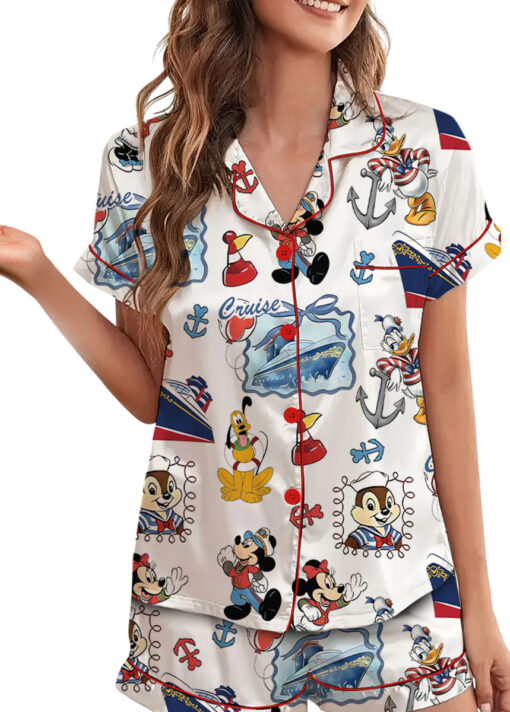 Women's Cartoon Character Cruise Sleepwear Satin Pajamas Set, Size S-5XL - Image 8