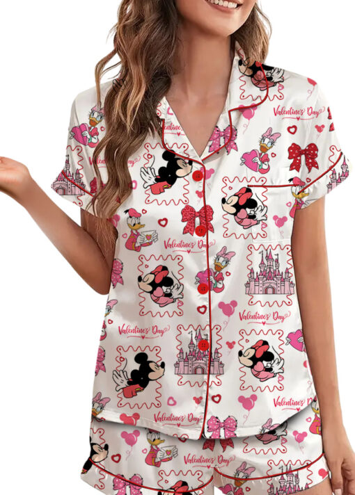 Women's Disney Minnie Satin Pajamas Set, White Color, US Size S-5XL - Image 5