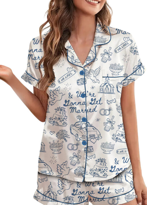 Women’s Going To The Chapel We're Gonna Get Married Wedding Satin Pajamas Set, White Color, US Size S-5XL - Image 5