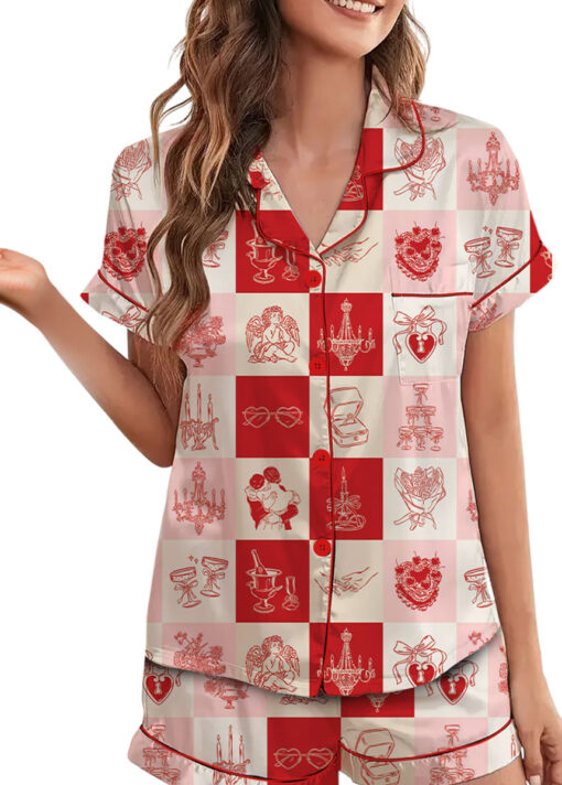 Women's Love And Wedding Satin Pajamas Set, US Size S-5XL - Image 5