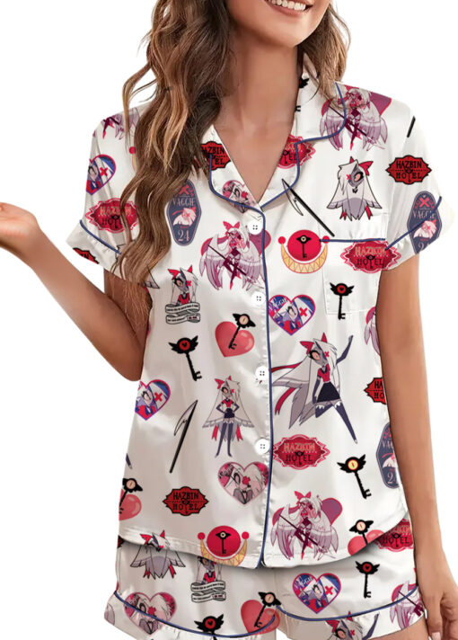 Women’s Hazbin Hotel Lucifer Satin Pajamas Set For Women, White Color, US Size S-5XL - Image 5