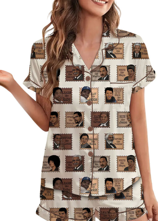 Women’s Black History Satin Pajamas Set For Women, White Color, US Size S-5XL - Image 2