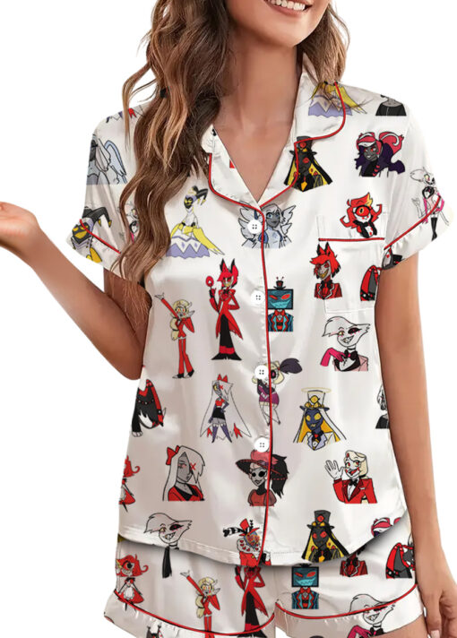 Women’s Hazbin Hotel Alastor Lucifer Satin Pajamas Set For Women, White Color, US Size S-5XL - Image 6