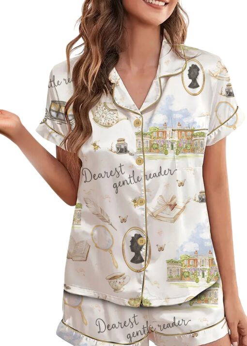 Women’s Derest Gentle Reader Satin Pajamas Set For Women, White Color, US Size S-5XL - Image 3