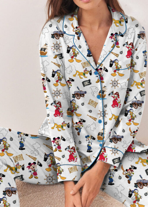 Women’s Disney Pirate Mickey & Friends Satin Pajamas Set For Women, White Color, US Size S-5XL - Image 13
