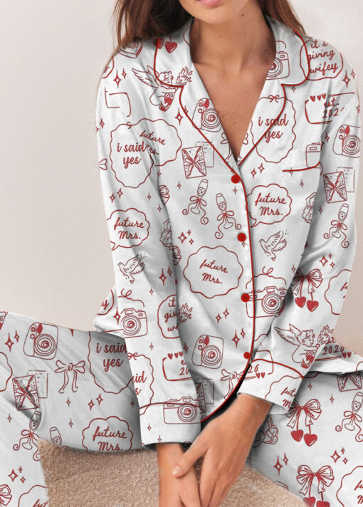 Women's Bridal Anniversary Satin Pajamas Set, White Color, US Size S-5XL - Image 9