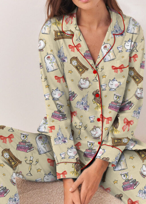 Women's Belle Princess Coquette Satin Pajamas Set, Sand Color, US Size S-5XL - Image 6