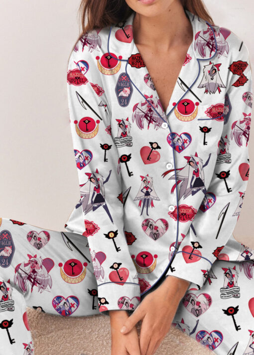 Women’s Hazbin Hotel Lucifer Satin Pajamas Set For Women, White Color, US Size S-5XL - Image 10