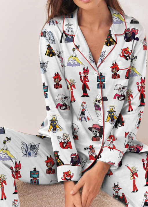 Women’s Hazbin Hotel Alastor Lucifer Satin Pajamas Set For Women, White Color, US Size S-5XL - Image 9