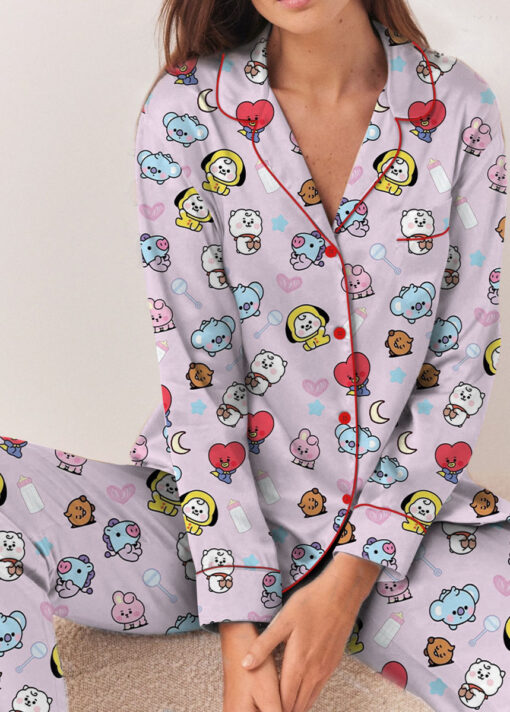 Women’s BT21 K-Pop Music Satin Pajamas Set For Women, Pink Color, US Size S-5XL - Image 10