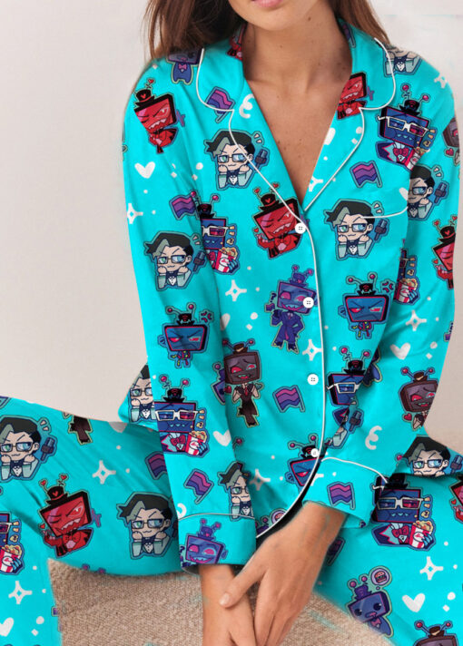 Women’s Hazbin Hotel Valentine's Day Satin Pajamas Set For Women, Turquoise Color, US Size S-5XL - Image 10