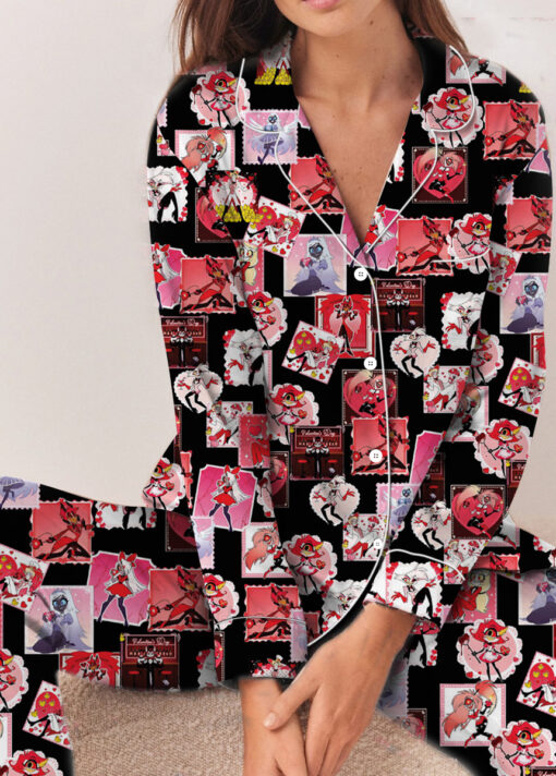 Women’s Hazbin Hotel Anime Couple Water Resistant Valentine Satin Pajamas Set For Women, Black Color, US Size S-5XL - Image 7