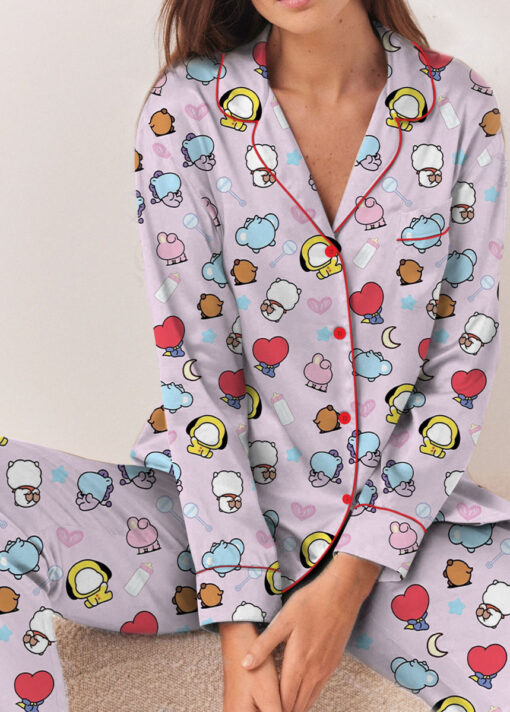 Women’s Kpop Characters Cute Satin Pajamas Set For Women, Pink Color, US Size S-5XL - Image 11