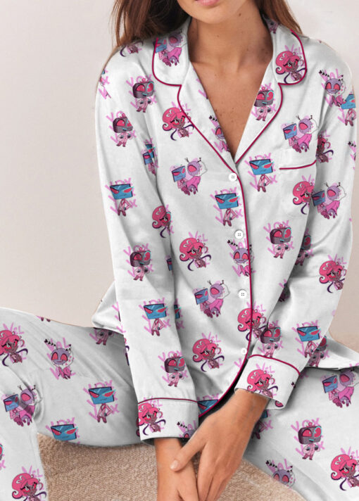 Women’s Hazbin Hotel Inspired Valentine's Day Satin Pajamas Set For Women, White Color, US Size S-5XL - Image 7