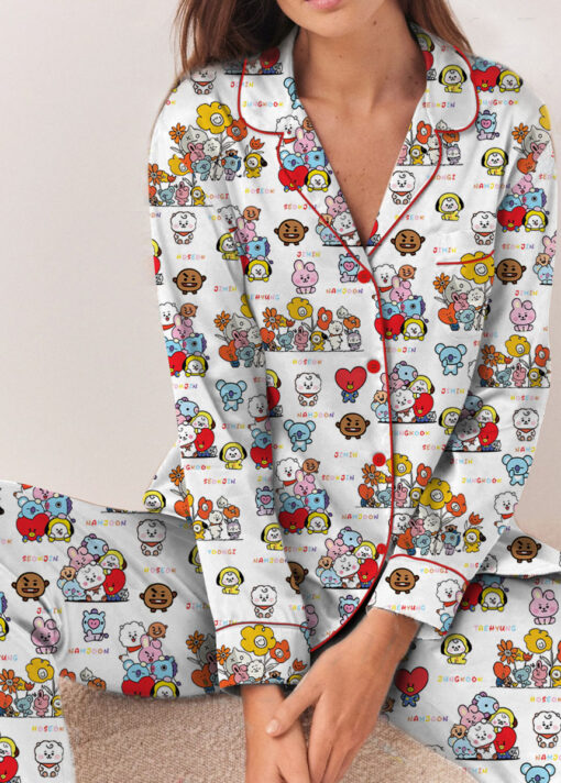 Women’s BT21 K-Pop Music Satin Pajamas Set For Women, White Color, US Size S-5XL - Image 12
