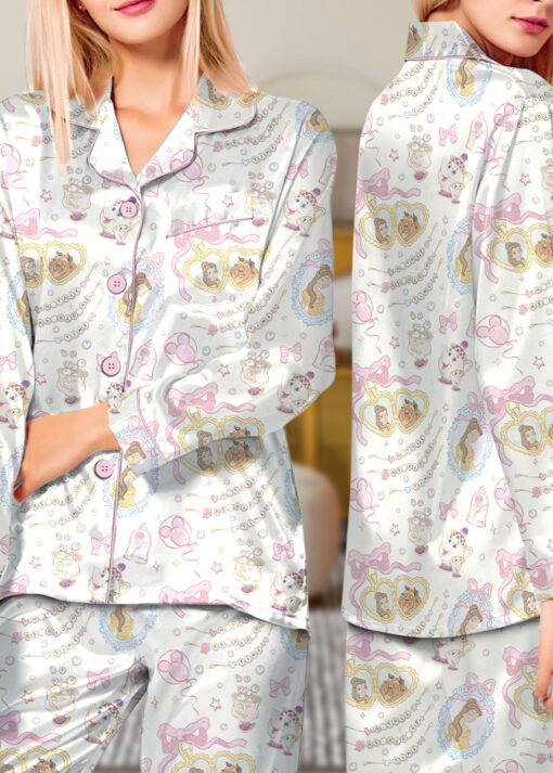 Women's Beauty And Beast Satin Pajamas Set, Sand Color, Size S-5XL - Image 12