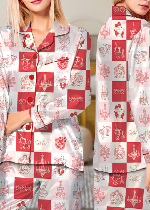 Women's Love And Wedding Satin Pajamas Set, US Size S-5XL - Image 11