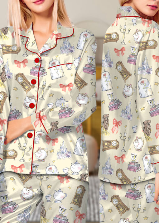 Women's Belle Princess Coquette Satin Pajamas Set, Sand Color, US Size S-5XL - Image 7