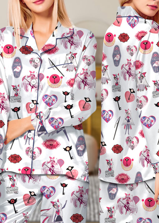 Women’s Hazbin Hotel Lucifer Satin Pajamas Set For Women, White Color, US Size S-5XL - Image 11