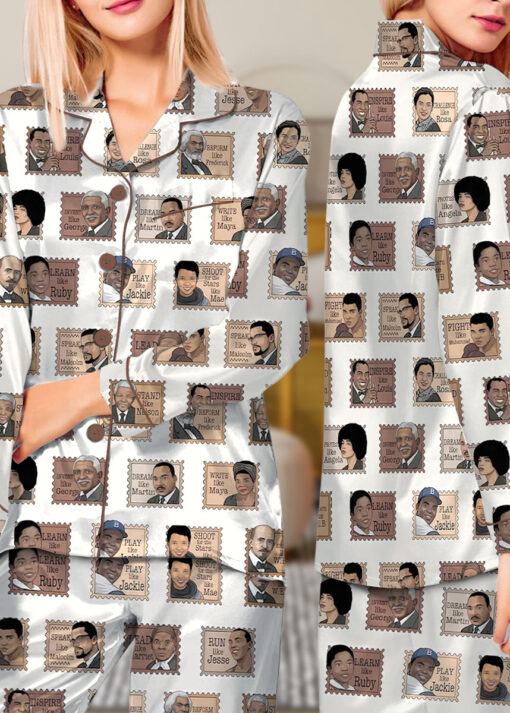 Women’s Black History Satin Pajamas Set For Women, White Color, US Size S-5XL - Image 8