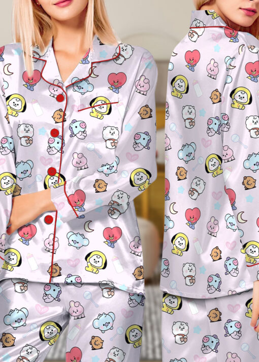 Women’s BT21 K-Pop Music Satin Pajamas Set For Women, Pink Color, US Size S-5XL - Image 12