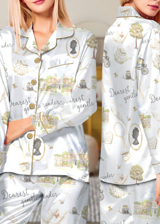 Women’s Derest Gentle Reader Satin Pajamas Set For Women, White Color, US Size S-5XL - Image 12