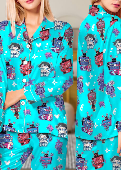 Women’s Hazbin Hotel Valentine's Day Satin Pajamas Set For Women, Turquoise Color, US Size S-5XL - Image 11