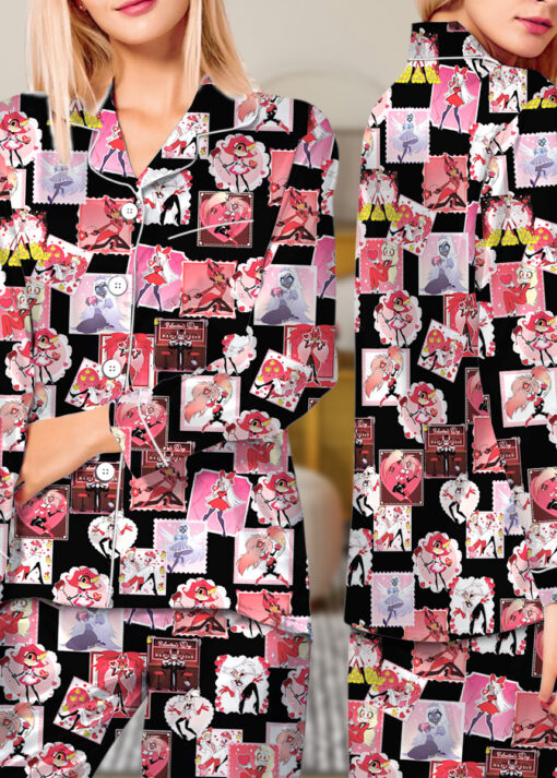 Women’s Hazbin Hotel Anime Couple Water Resistant Valentine Satin Pajamas Set For Women, Black Color, US Size S-5XL - Image 9