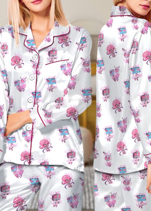Women’s Hazbin Hotel Inspired Valentine's Day Satin Pajamas Set For Women, White Color, US Size S-5XL - Image 8