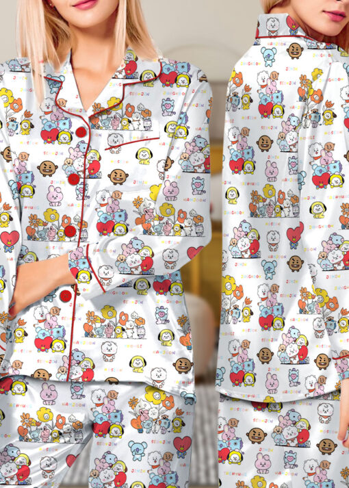 Women’s BT21 K-Pop Music Satin Pajamas Set For Women, White Color, US Size S-5XL - Image 11