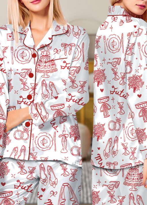 Women’s Future Mrs Bride To Be Gift In My Engaged Era Satin Pajamas Set For Women, White Color, US Size S-5XL - Image 11