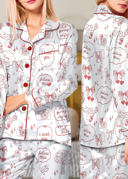 Women’s Future Mrs Engagement Wedding Anniversary Wifey Satin Pajamas Set For Women, White Color, US Size S-5XL - Image 12