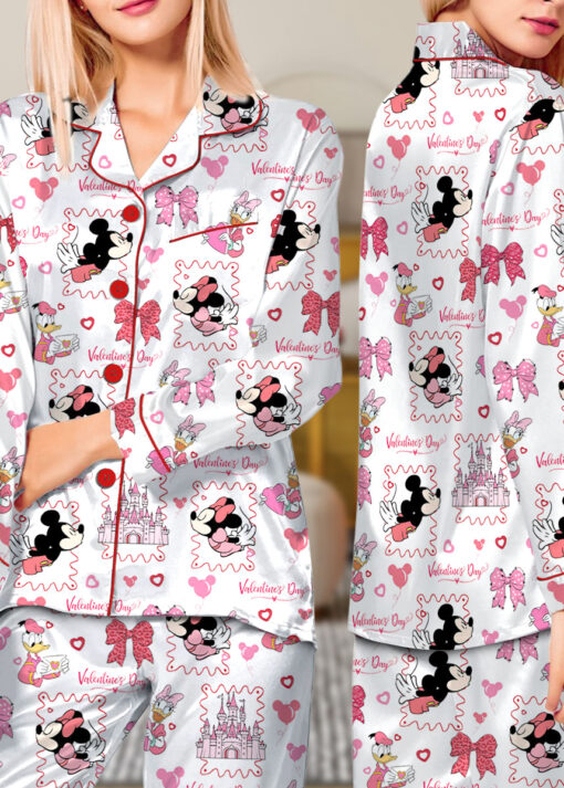 Women’s Disney Valentine Satin Pajamas Set For Women, White Color, US Size S-5XL - Image 11