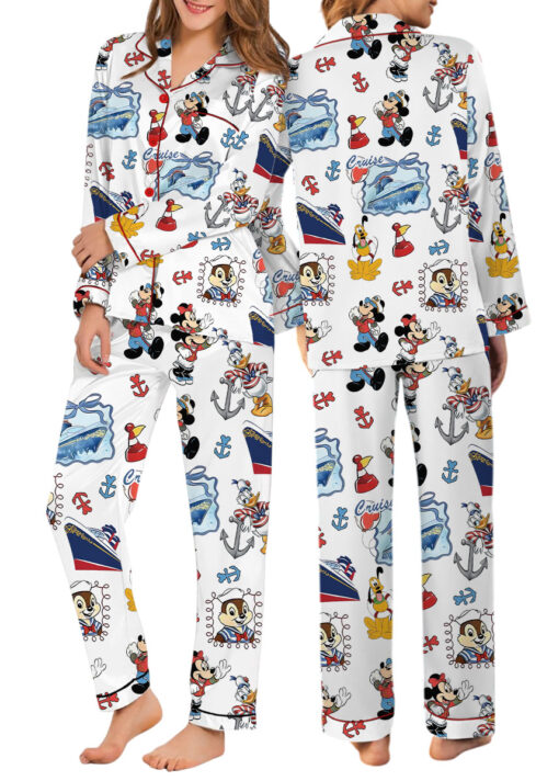 Women's Cartoon Character Cruise Sleepwear Satin Pajamas Set, Size S-5XL - Image 12
