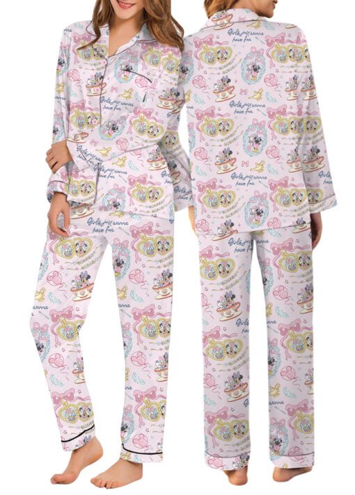 Women's Minnie And Daisy Besties Sleepwear Satin Pajamas Set, Light Pink Color, Size S-5XL - Image 12