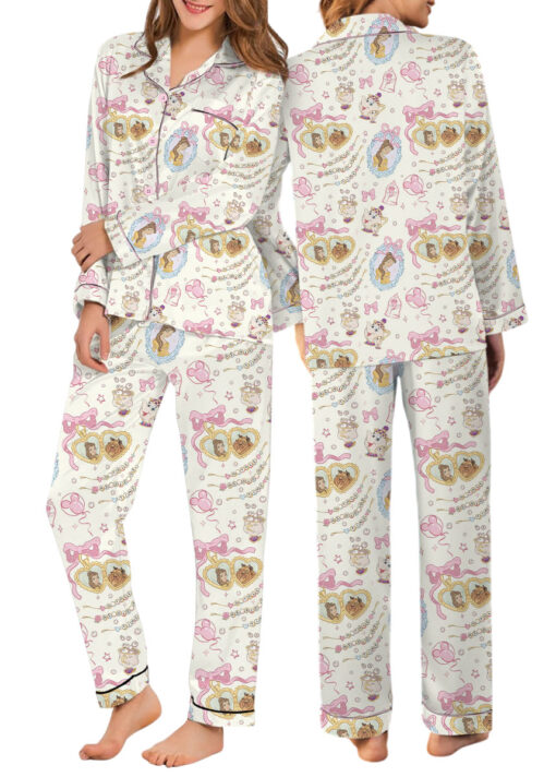 Women's Beauty And Beast Satin Pajamas Set, Sand Color, Size S-5XL - Image 11