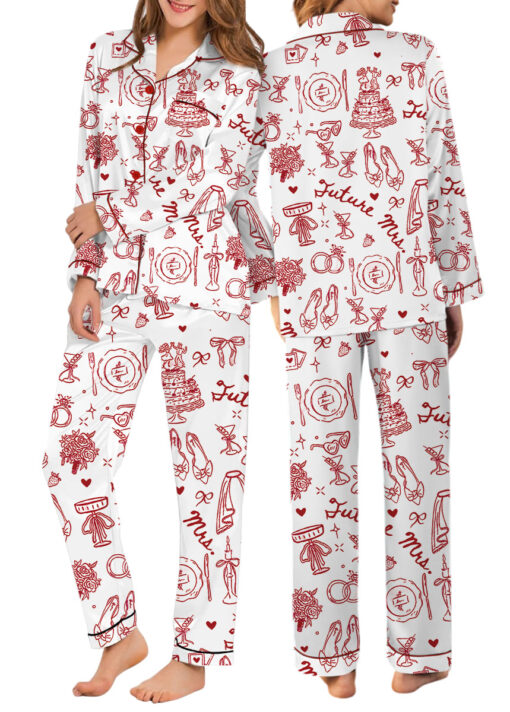 Women's Future Mrs Bride To Be Gift In My Engaged Era Satin Pajamas Set, White Color, US Size S-5XL - Image 12