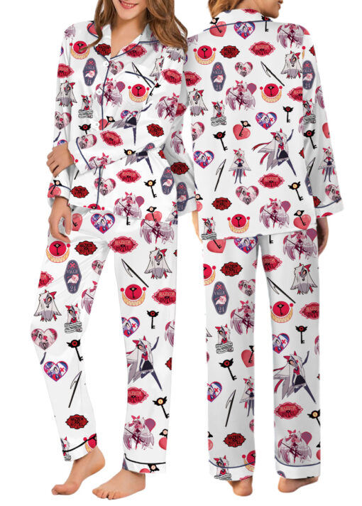 Women’s Hazbin Hotel Lucifer Satin Pajamas Set For Women, White Color, US Size S-5XL - Image 9