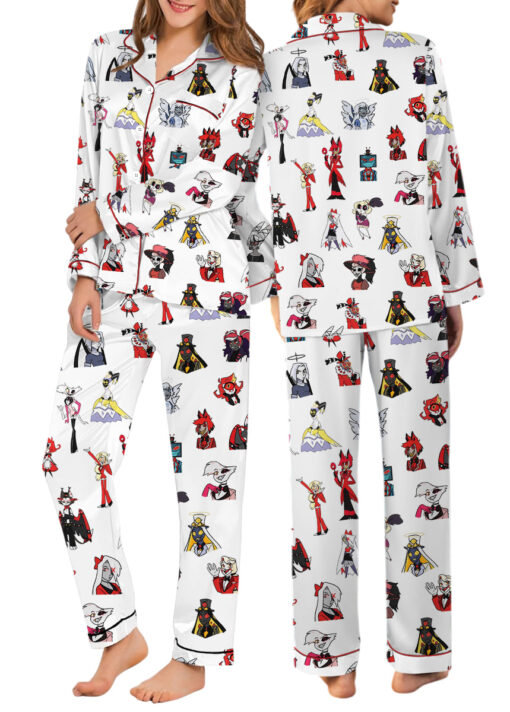 Women’s Hazbin Hotel Alastor Lucifer Satin Pajamas Set For Women, White Color, US Size S-5XL - Image 11