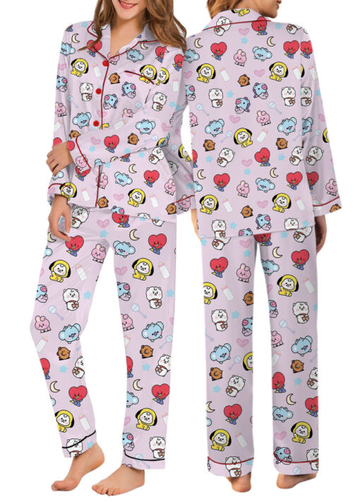 Women’s BT21 K-Pop Music Satin Pajamas Set For Women, Pink Color, US Size S-5XL - Image 11