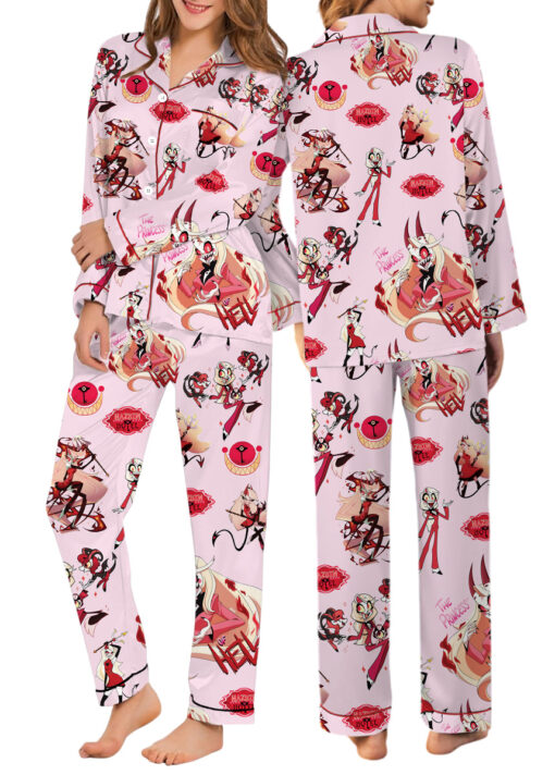 Women’s Hazbin Hotel The Princess Satin Pajamas Set For Women, Pink Color, US Size S-5XL - Image 10