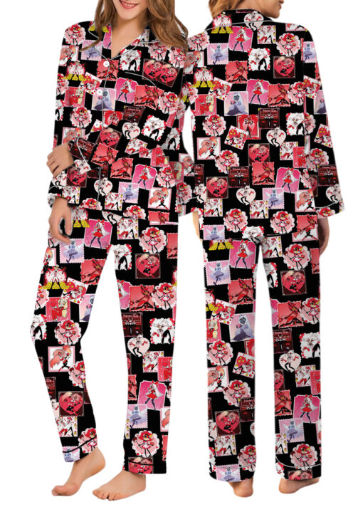 Women’s Hazbin Hotel Anime Couple Water Resistant Valentine Satin Pajamas Set For Women, Black Color, US Size S-5XL - Image 8