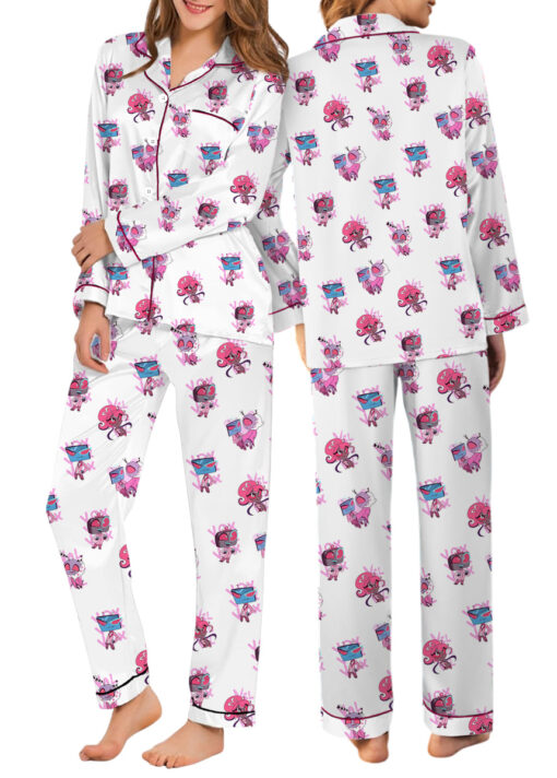 Women’s Hazbin Hotel Inspired Valentine's Day Satin Pajamas Set For Women, White Color, US Size S-5XL - Image 9