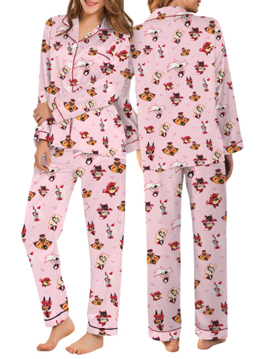 Women’s Hazbin Hotel Valentine Satin Pajamas Set For Women, Light Pink Color, US Size S-5XL - Image 12
