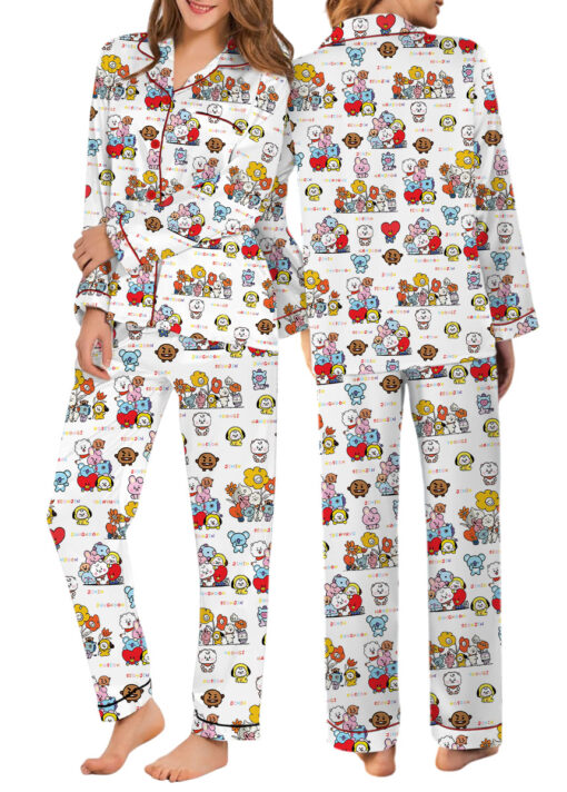 Women’s BT21 K-Pop Music Satin Pajamas Set For Women, White Color, US Size S-5XL - Image 10