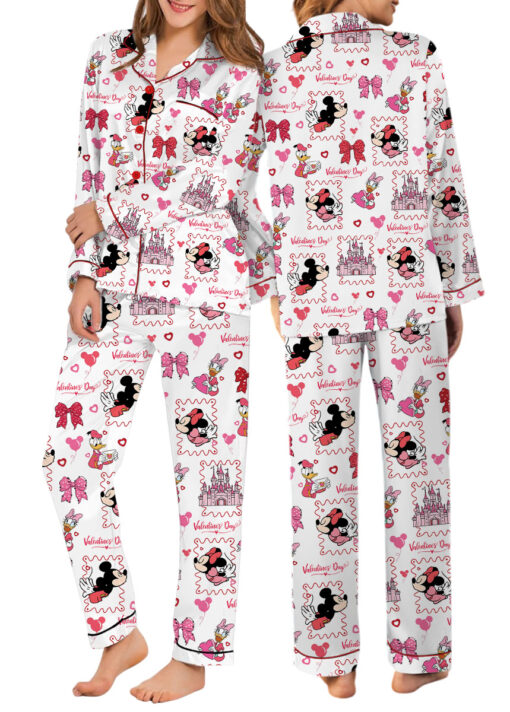 Women’s Disney Valentine Satin Pajamas Set For Women, White Color, US Size S-5XL - Image 12