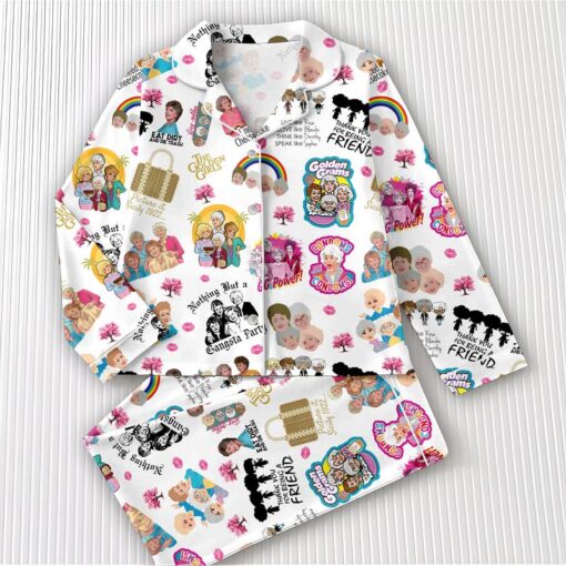 Women’s 80s Tv Sitcom Golden Girl Satin Pajamas Set For Women, White Color, US Size S-5XL - Image 7