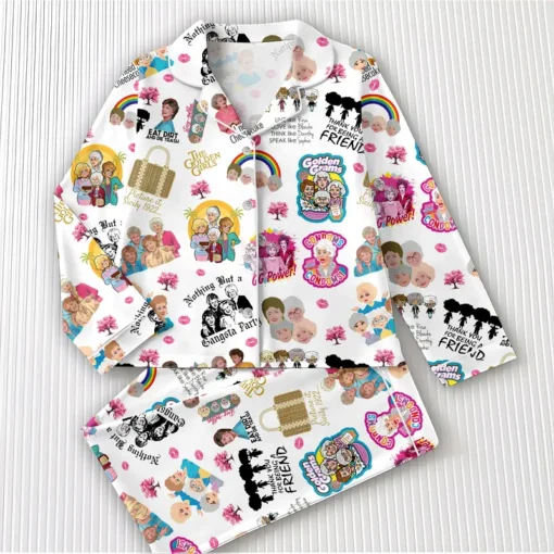 Women’s 80s Tv Sitcom Golden Girl Satin Pajamas Set For Women, White Color, US Size S-5XL - Image 5