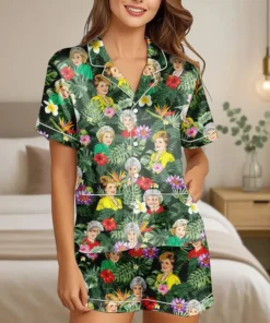 Women’s Vintage Golden Girls Satin Pajamas Set For Women, Forest Green Color, US Size S-5XL